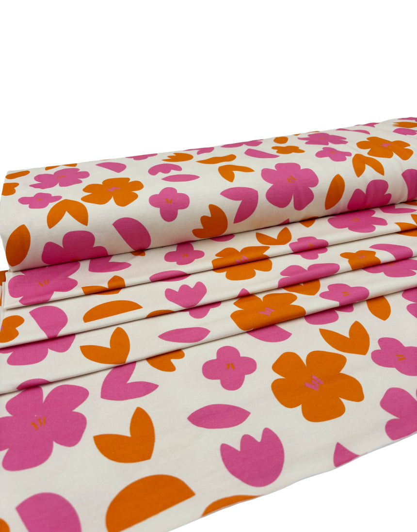 Retro Posy Cotton Jersey Fabric