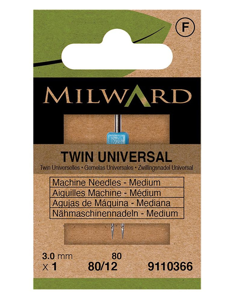 Milward Green Sewing Machine Needle - Twin Universal 80/12, 3mm