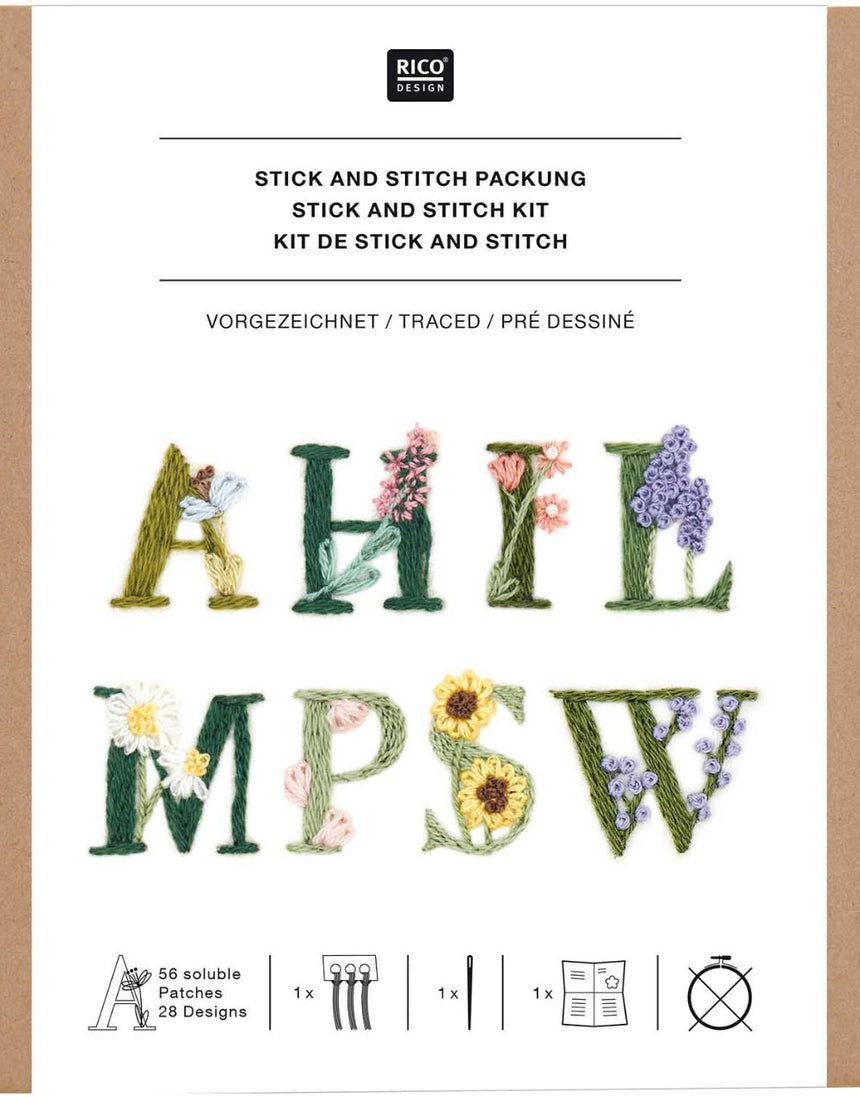 Floral Alphabet Stick and Stitch Embroidery Kit, Rico Design