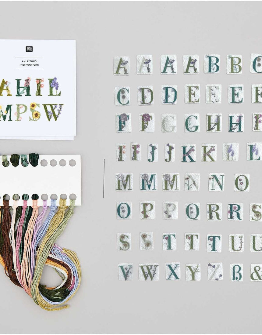 Floral Alphabet Stick and Stitch Embroidery Kit, Rico Design