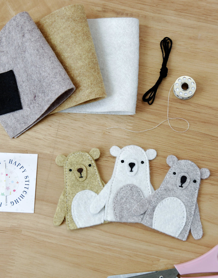 Bear Finger Puppets Felt Craft Sewing Kit, Clara and Macy