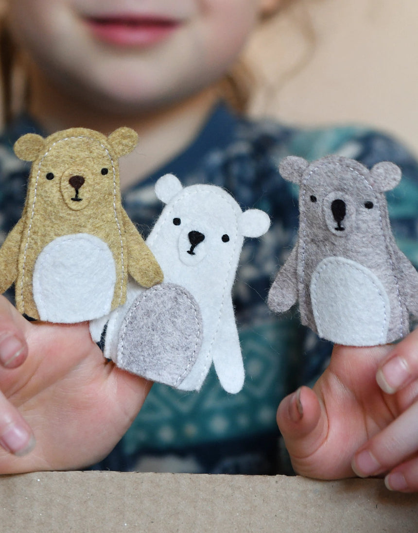 Bear Finger Puppets Felt Craft Sewing Kit, Clara and Macy