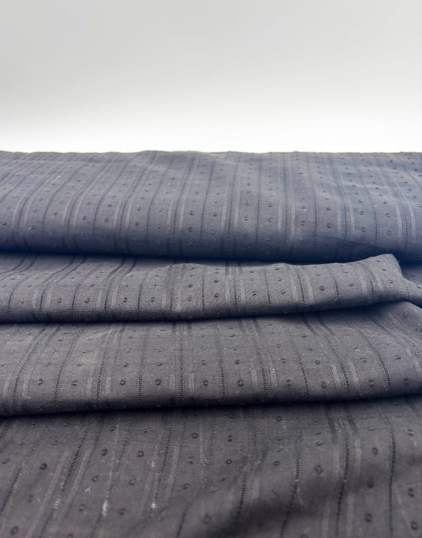Black Dobby Stripe Cotton Voile, Swiss Knot Fabric