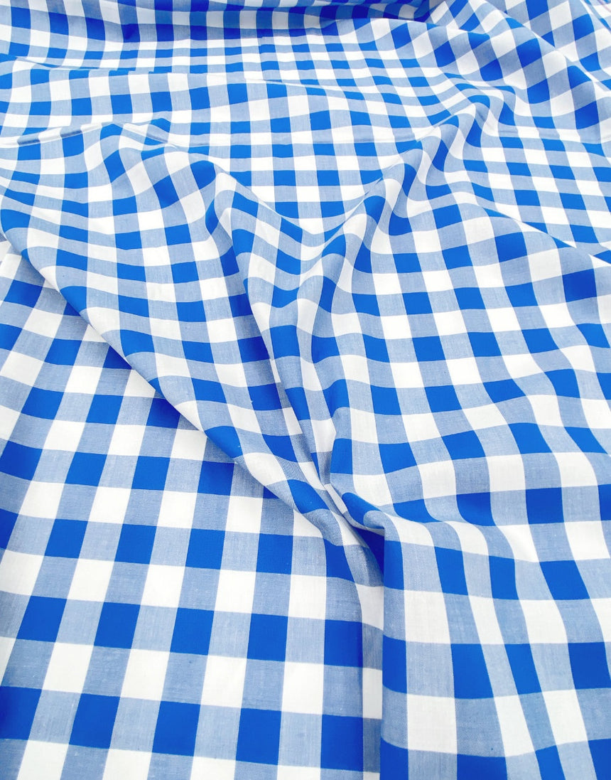 Large Royal Blue Yarn-Dyed Gingham Cotton Fabric