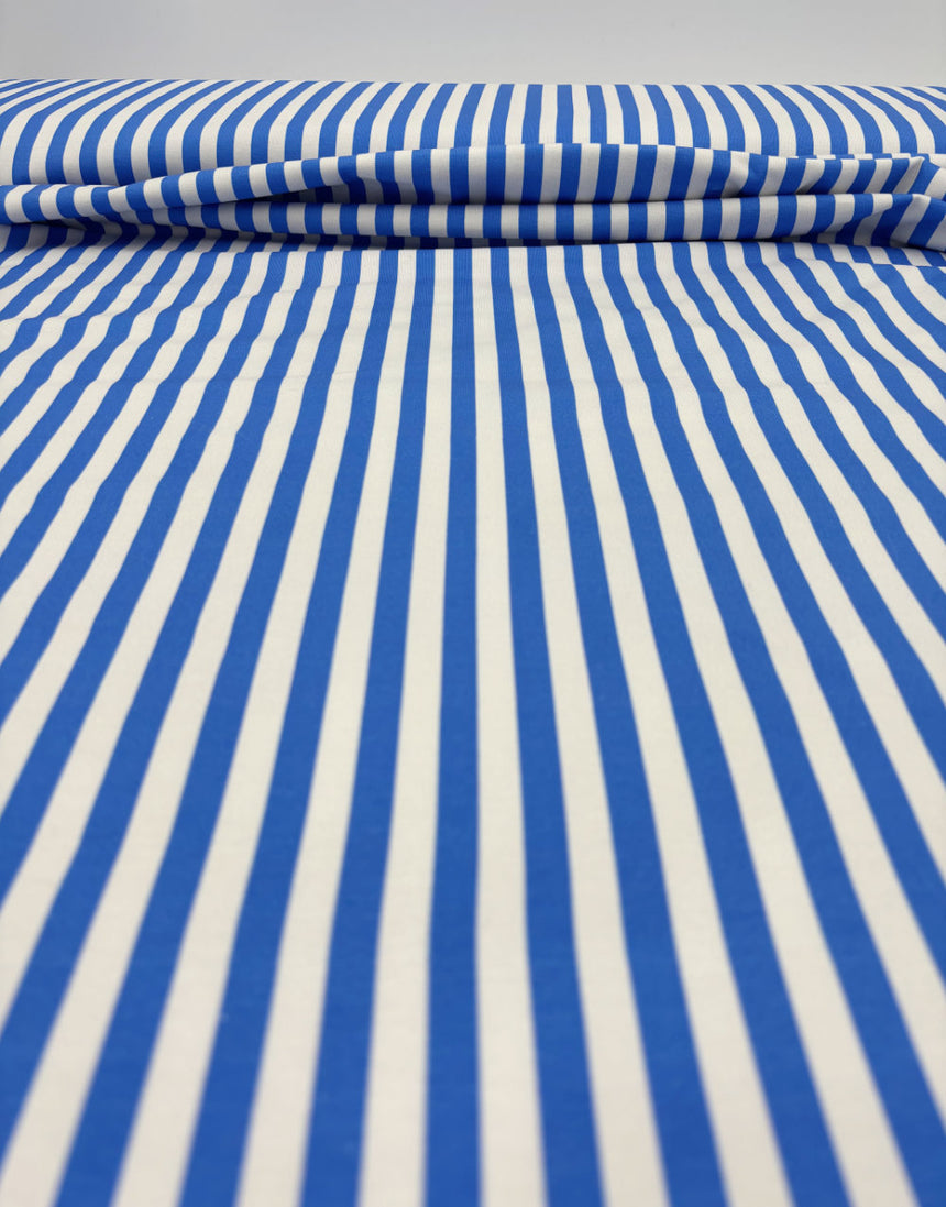 Blue & White Stripe Cotton Jersey Fabric