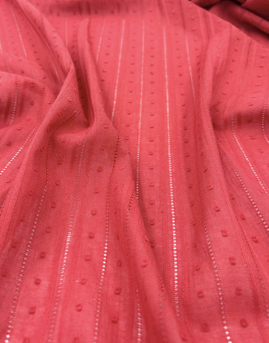 Brick Dobby Stripe Cotton Voile, Swiss Knot Fabric