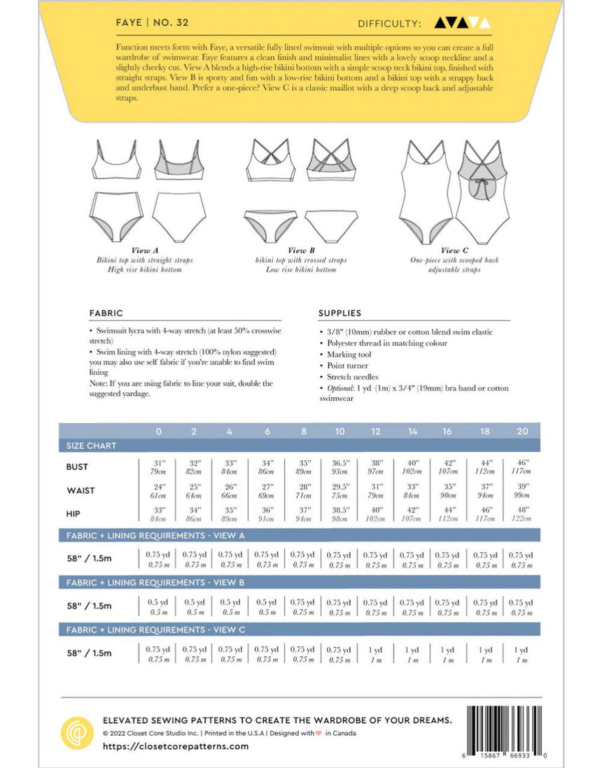 Faye Swimsuit and Bikini Sewing Pattern, Closet Core