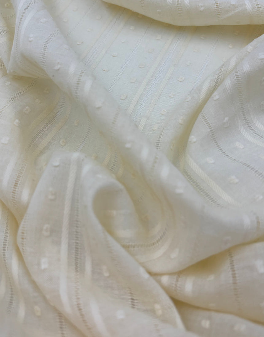 Cream Dobby Stripe Cotton Voile, Swiss Knot Fabric