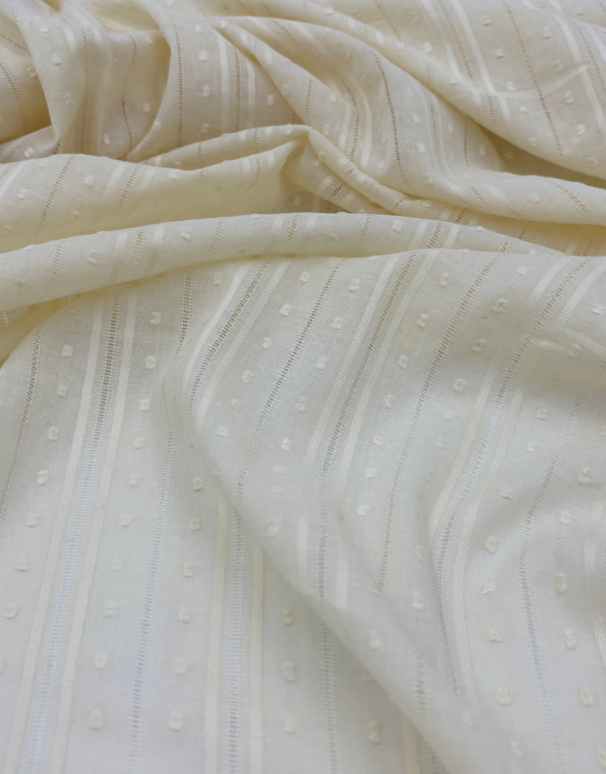 Cream Dobby Stripe Cotton Voile, Swiss Knot Fabric