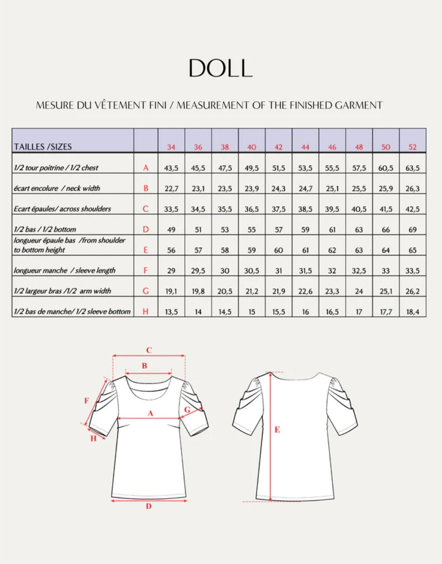 Doll Blouse Paper Sewing Pattern, Maison Fauve
