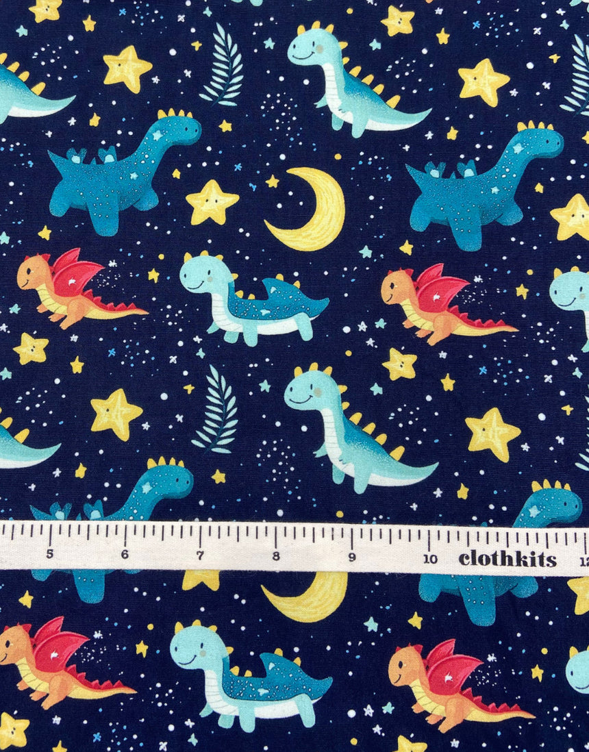 Midnight Dino Dream Cotton Poplin Fabric