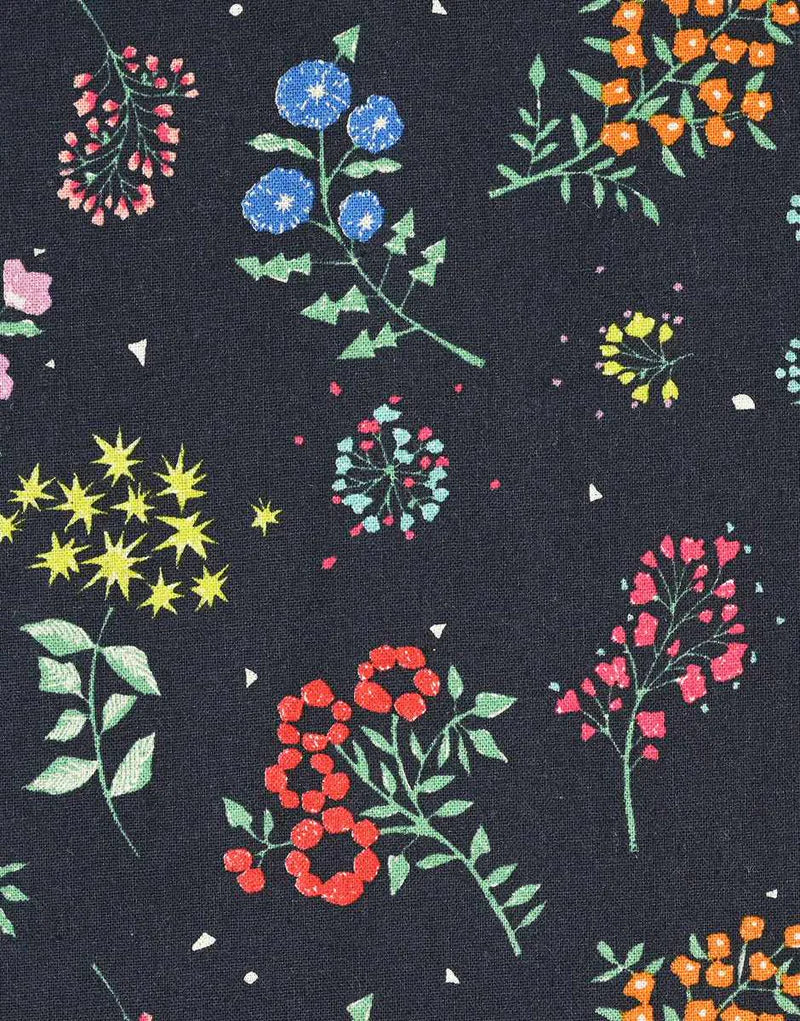 Remnant 1m - Black Tiny Japanese Cotton Linen Fabric, Echino