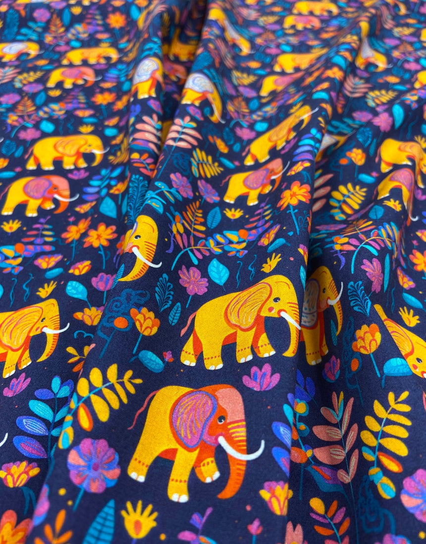 Elephant Garden Party Cotton Poplin Fabric