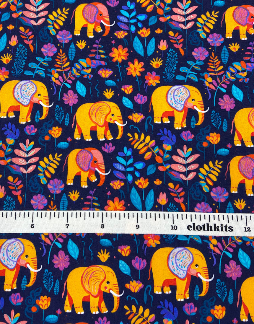 Elephant Garden Party Cotton Poplin Fabric