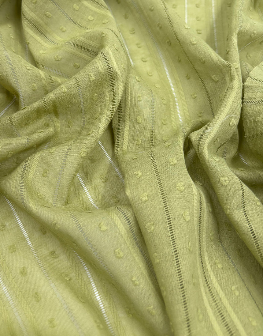 Fern Green Dobby Stripe Cotton Voile, Swiss Knot Fabric