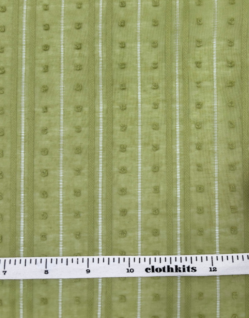 Fern Green Dobby Stripe Cotton Voile, Swiss Knot Fabric