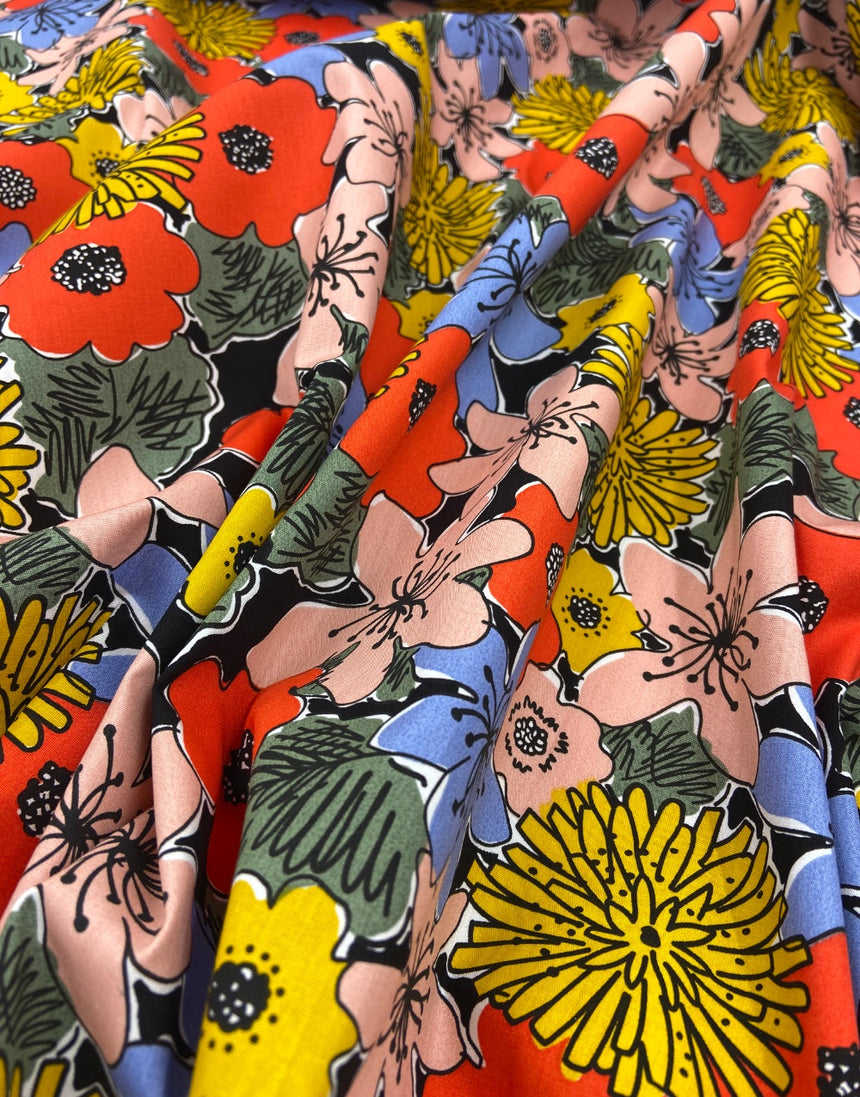 Midnight Petal Burst Cotton Poplin Fabric