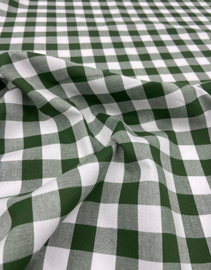 Remnant 1m - Large Bottle Green Yarn-Dyed Gingham Cotton Fabric