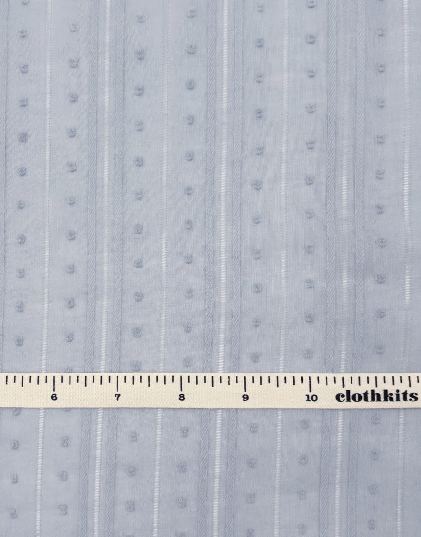 Grey Blue Dobby Stripe Cotton Voile, Swiss Knot Fabric