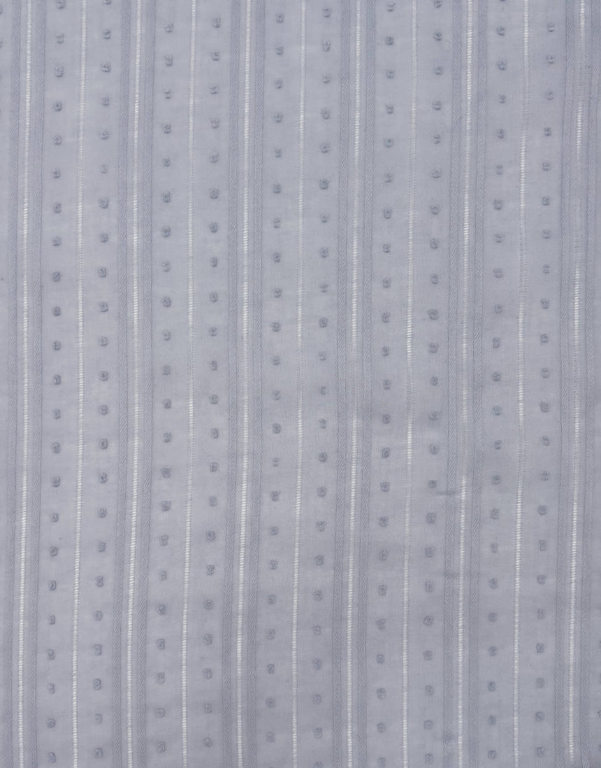Grey Blue Dobby Stripe Cotton Voile, Swiss Knot Fabric