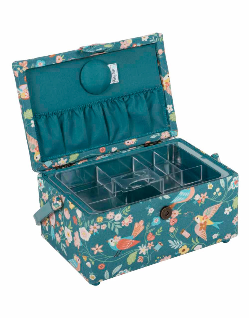 Teal Birds Medium Sized Sewing Box