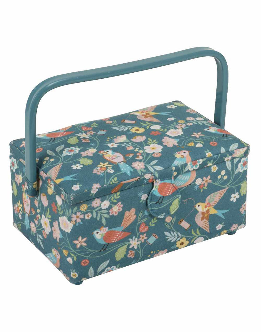 Teal Birds Medium Sized Sewing Box