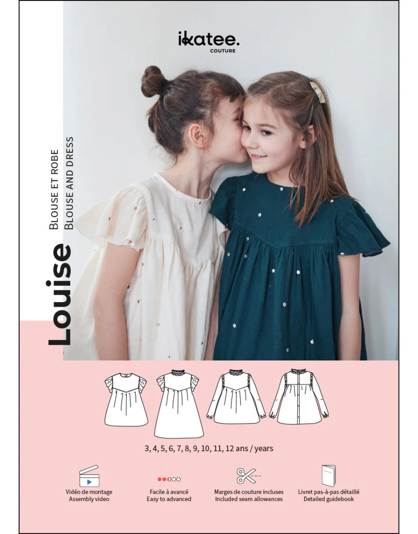 Louise Blouse & Dress Sewing Pattern  (3y - 12), Ikatee