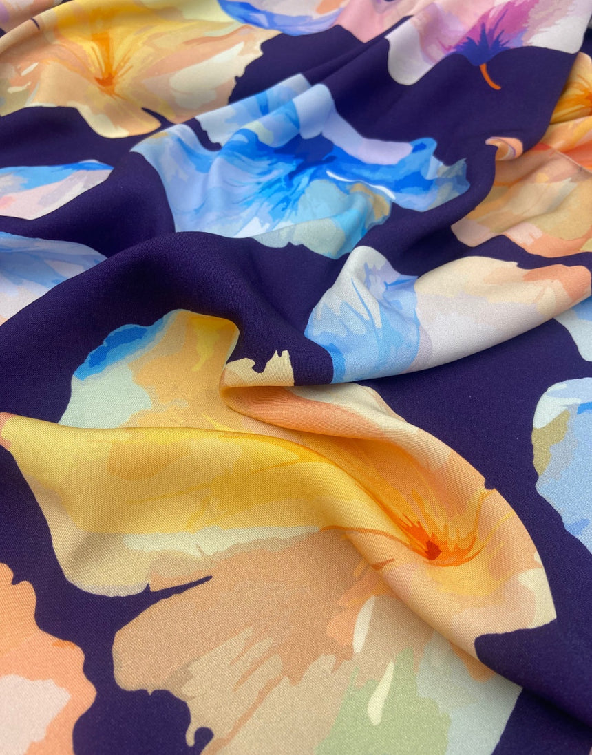Midnight Petal Drift Light & Lush Viscose Fabric