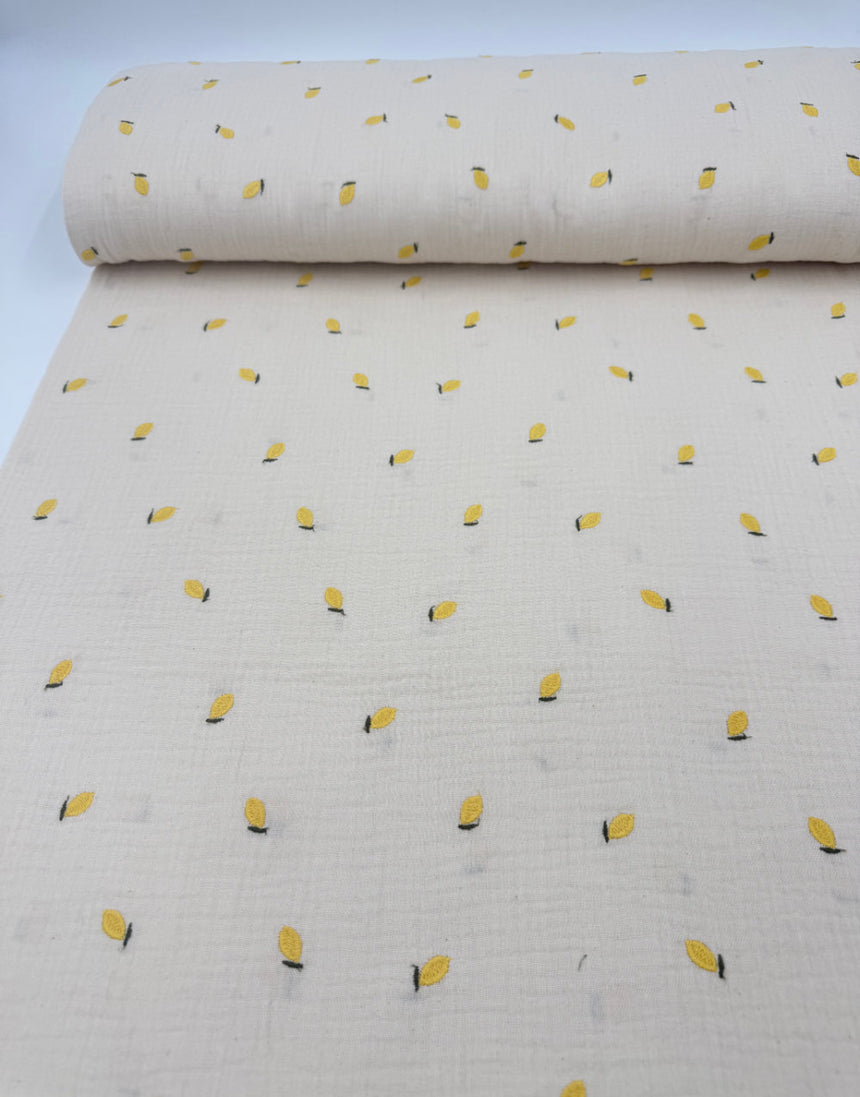 Lemon Embroidered Double Gauze Fabric