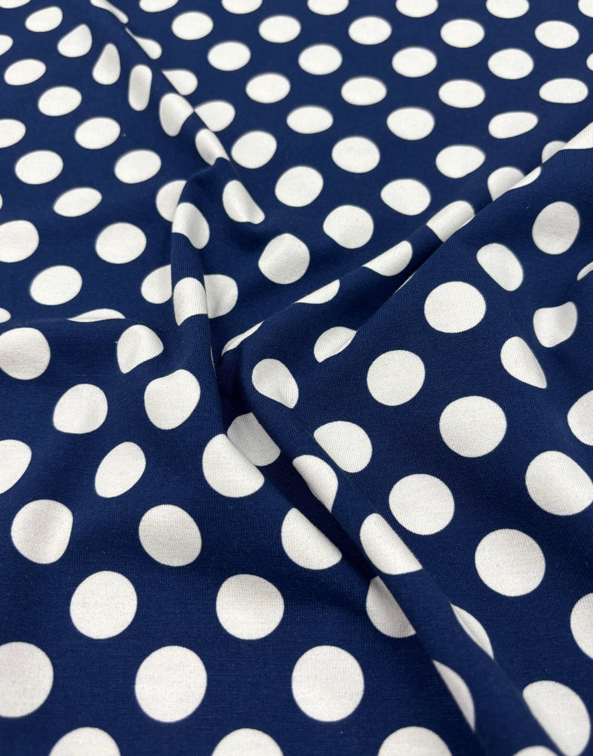 Navy & White Spot Cotton Jersey Fabric