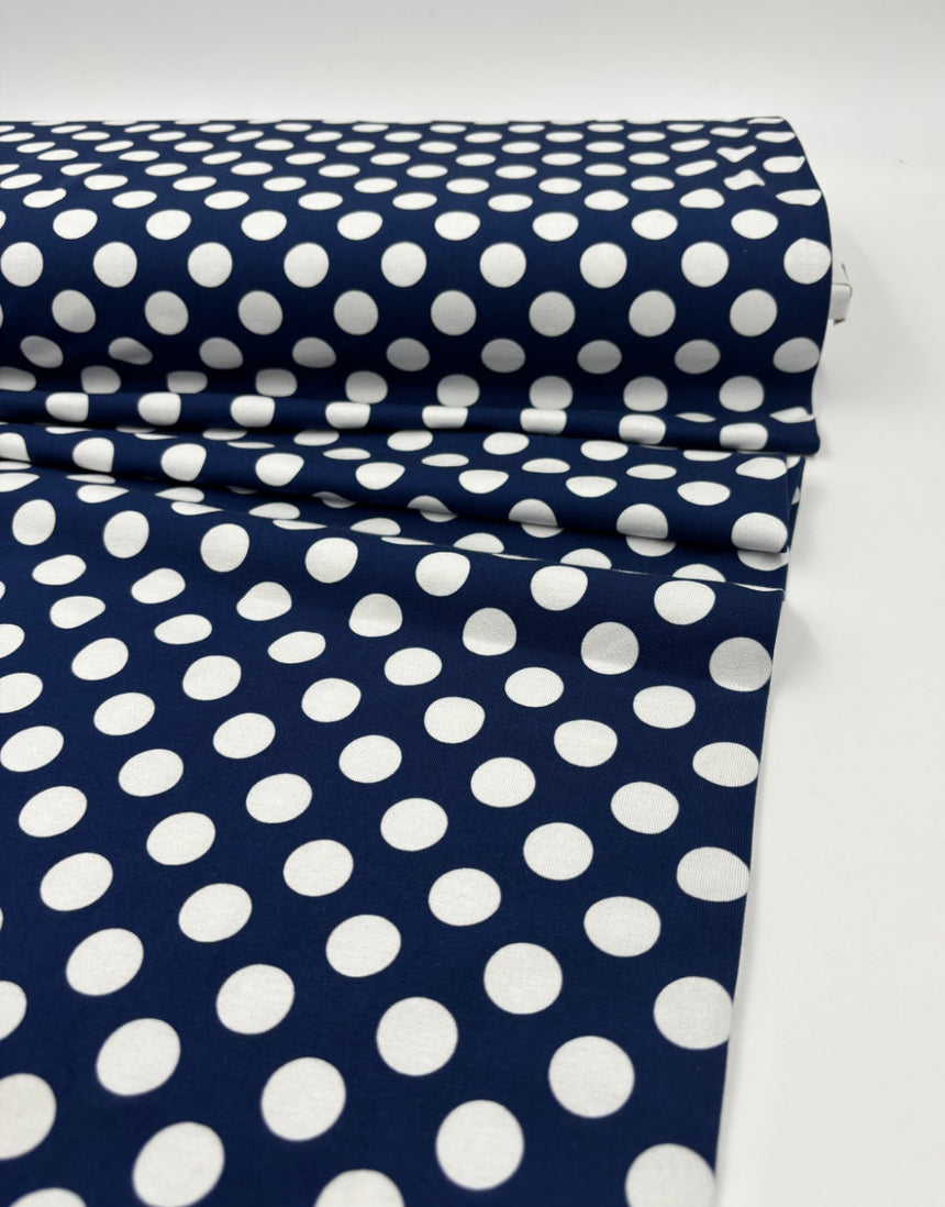 Navy & White Spot Cotton Jersey Fabric