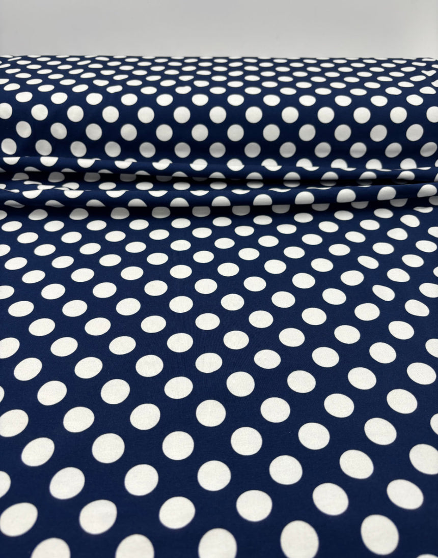 Navy & White Spot Cotton Jersey Fabric