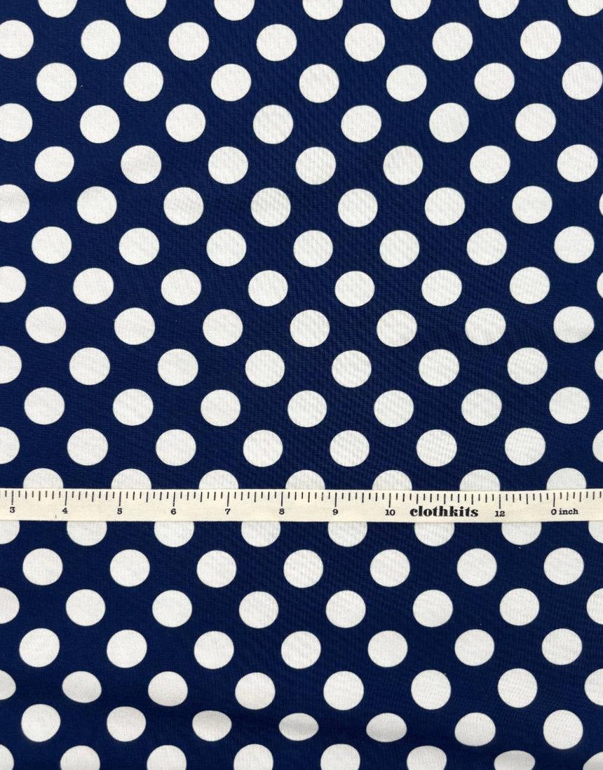 Navy & White Spot Cotton Jersey Fabric