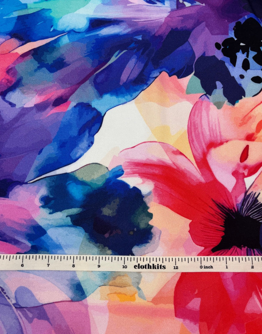 Watercolour Bloom Viscose Fabric, Light & Lush Viscose Fabric