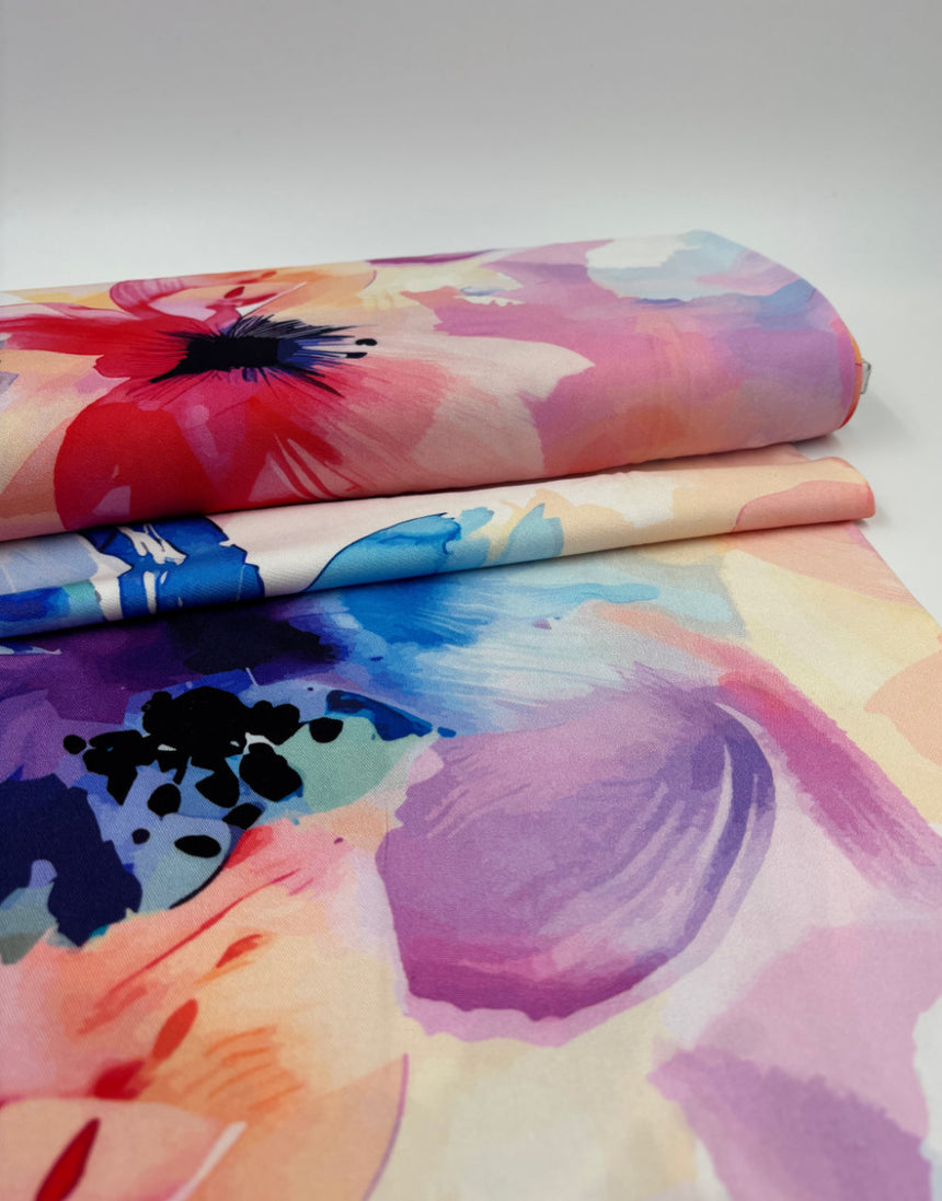 Watercolour Bloom Viscose Fabric, Light & Lush Viscose Fabric