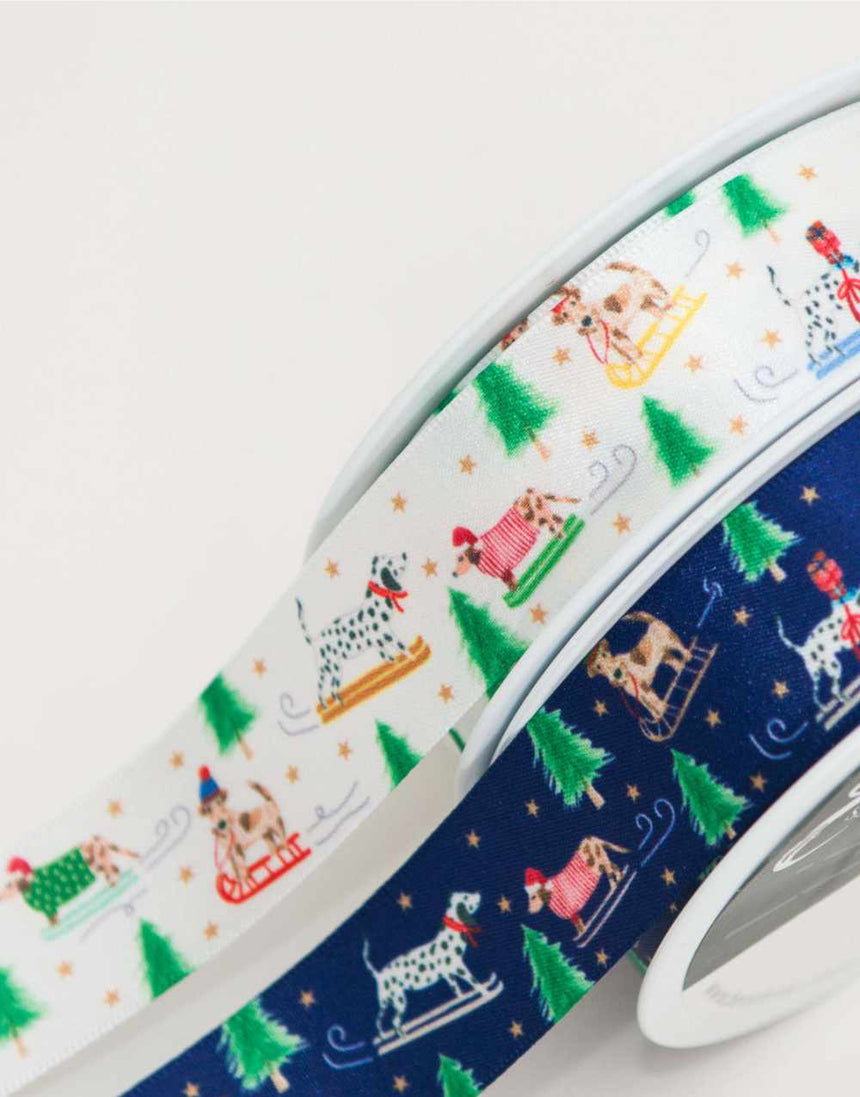 Snow Dogs Christmas Ribbon, 25mm