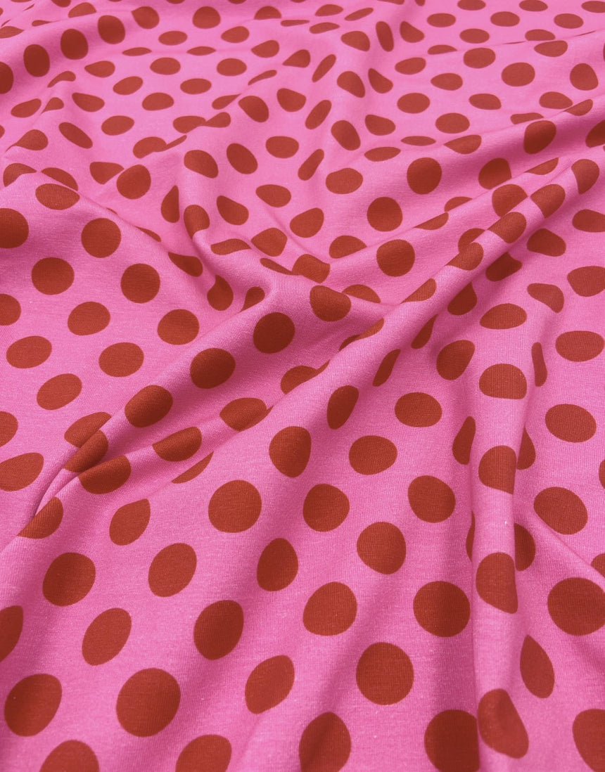 Red & Pink Spot Cotton Jersey Fabric