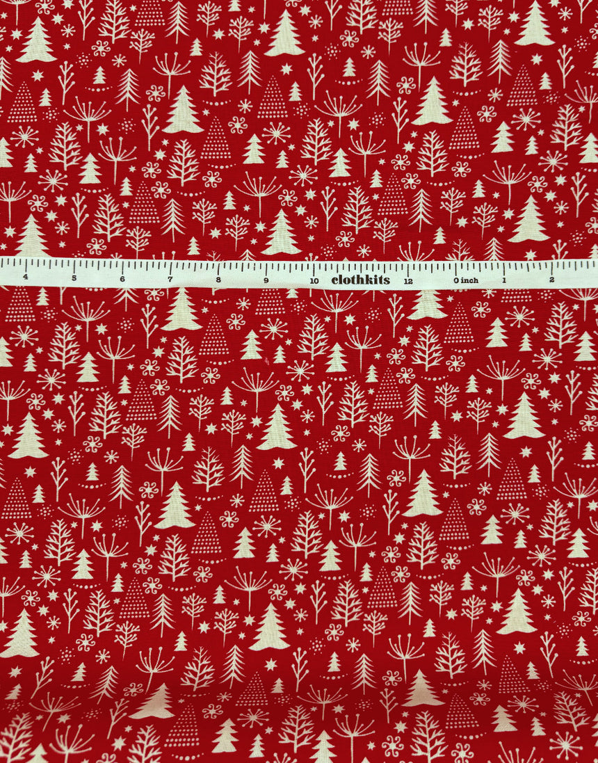 Scandi Christmas Trees Red Cotton Fabric