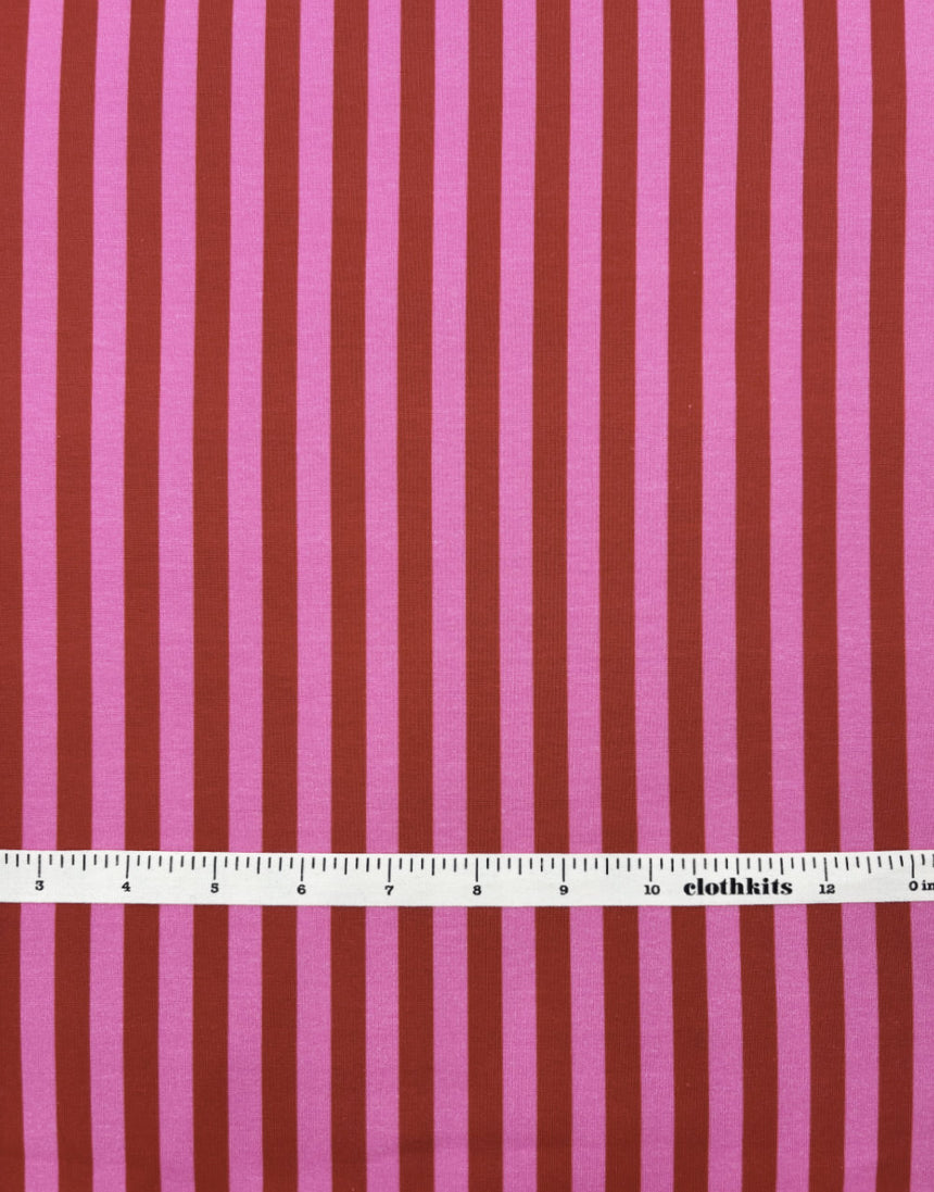 Red & Pink Stripe Cotton Jersey Fabric