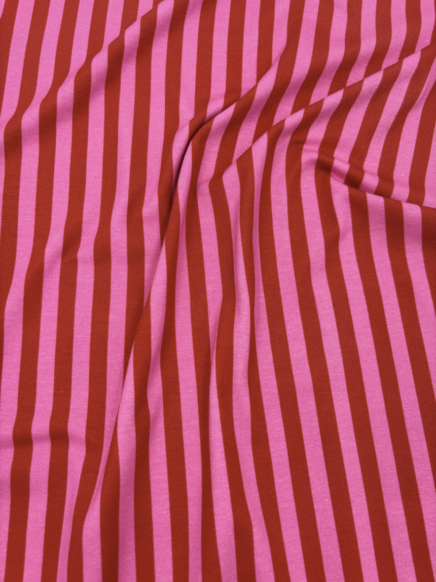 Red & Pink Stripe Cotton Jersey Fabric