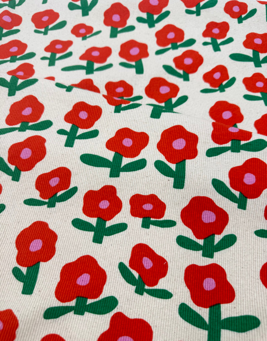 Red Poppy Organic Rib Jersey Fabric, Jennifer Bouron