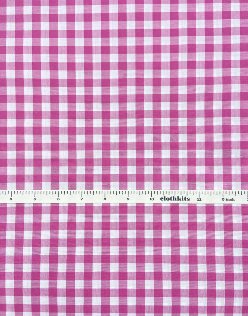 Small Fuchsia Pink Yarn-Dyed Gingham Cotton Fabric
