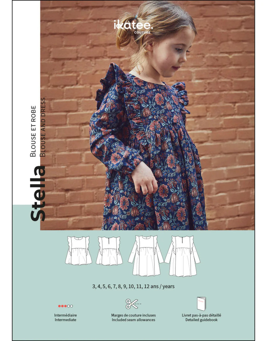 Stella Blouse & Dress Sewing Pattern (3y - 12y), Ikatee
