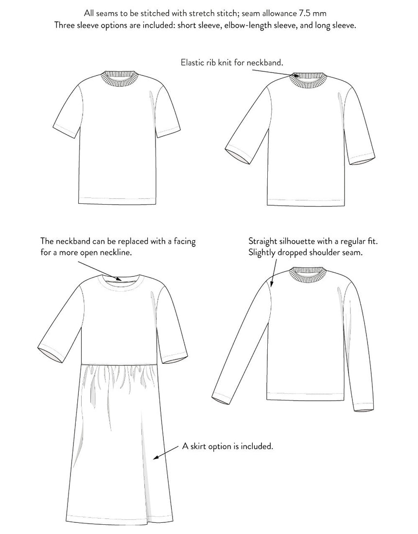 Regular Fit T-shirt and Dress Paper Sewing Pattern, The Assembly Line