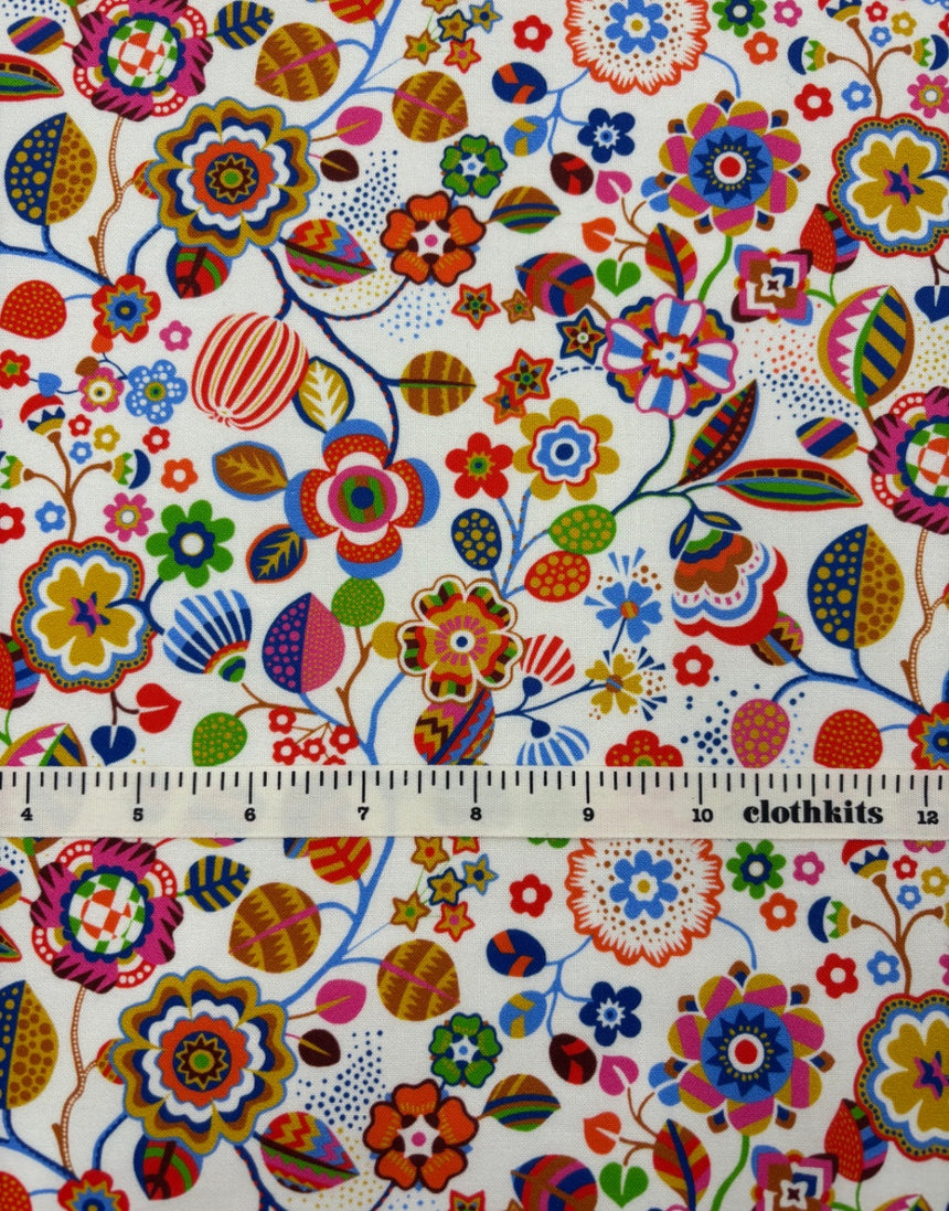 Ecru Tree Flower Quilting Cotton Fabric, Primavera by Sholto Drumlanrig Thread & Ink Studio