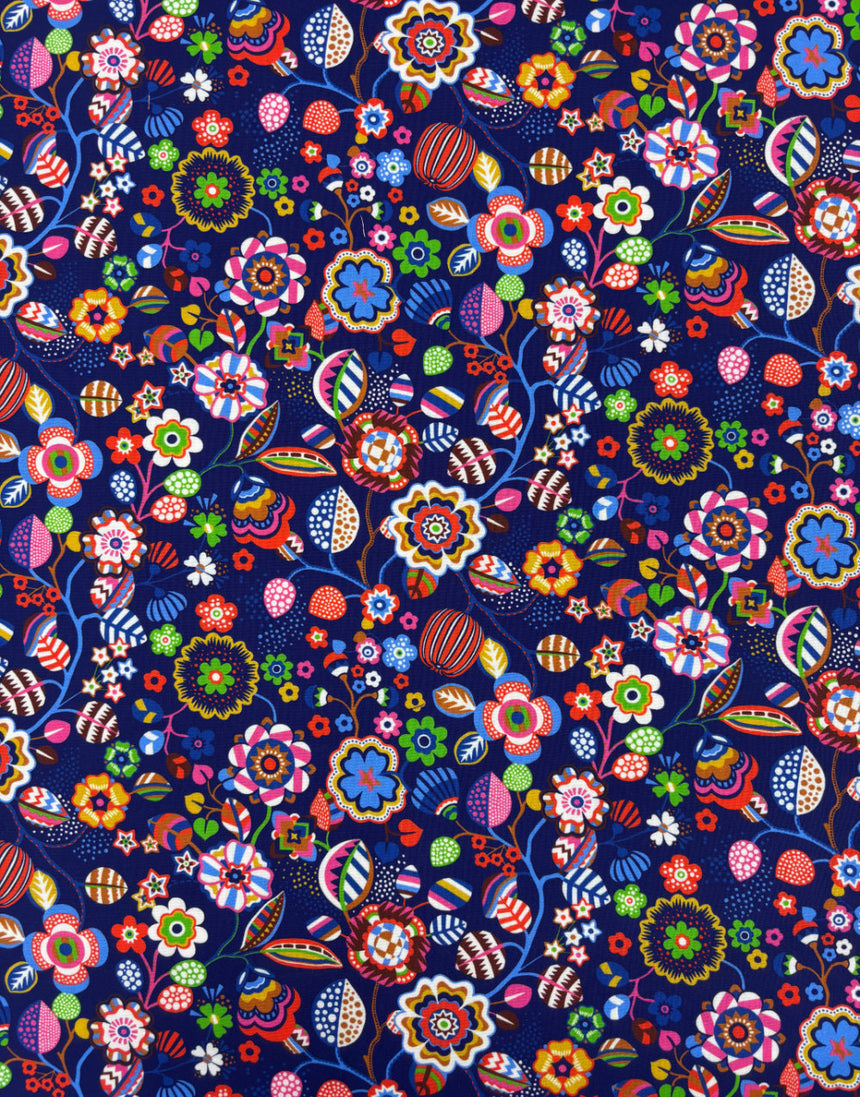 Navy Tree Flower Quilting Cotton Fabric, Primavera by Sholto Drumlanrig Thread & Ink Studio