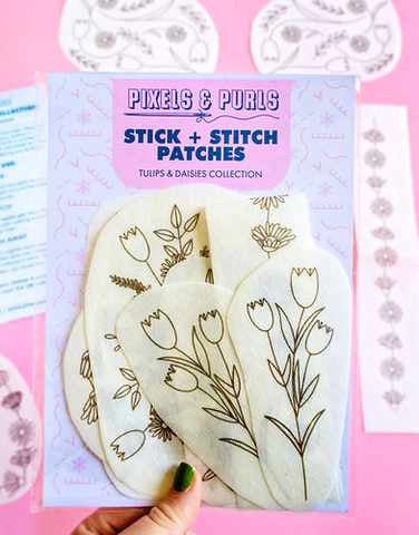 Tulips & Daisies Stick & Stitch Embroidery Patches, Pixels & Purls