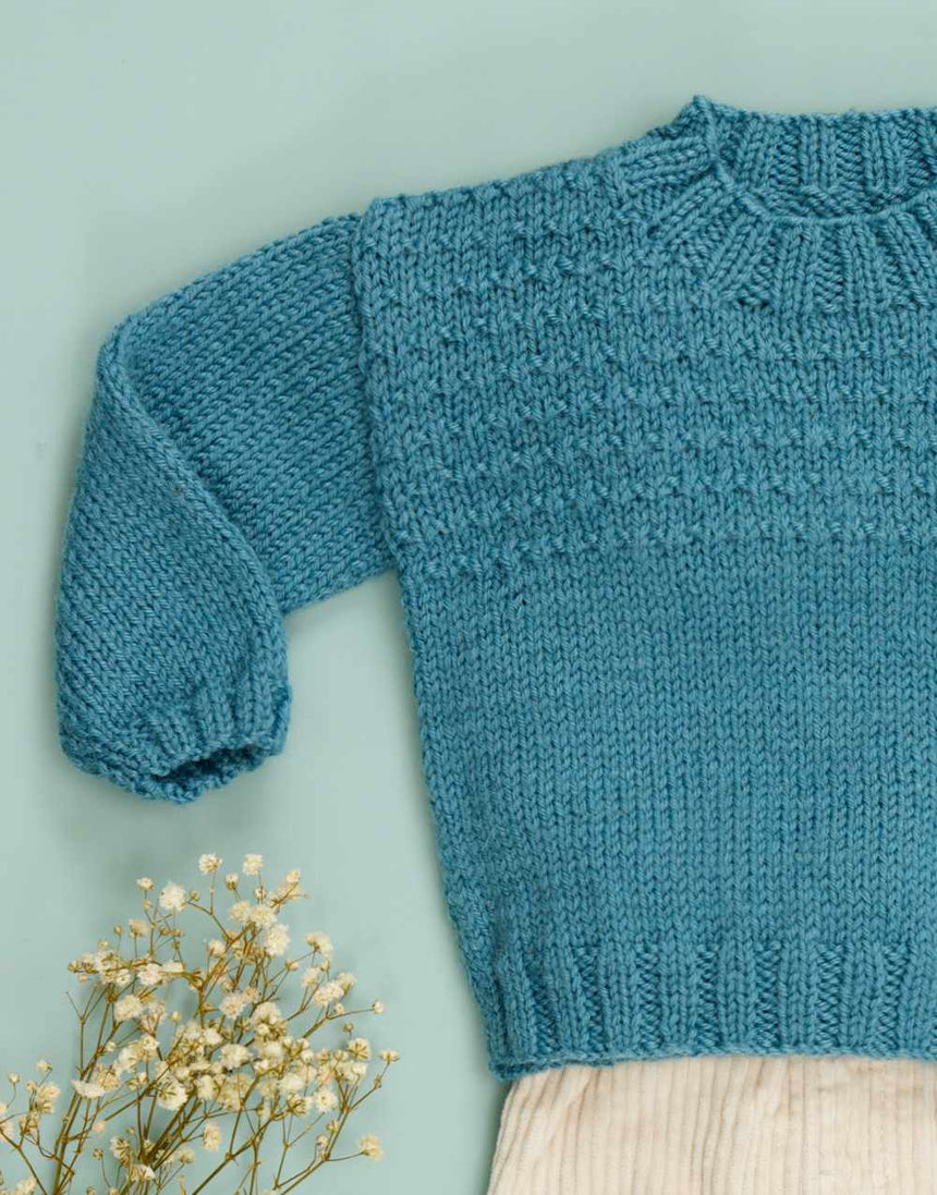 Jack Textured Jumper Knitting Pattern, Bo Peep DK Yarn