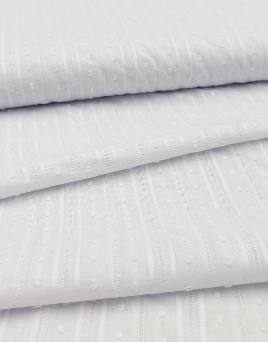 White Dobby Stripe Cotton Voile, Swiss Knot Fabric