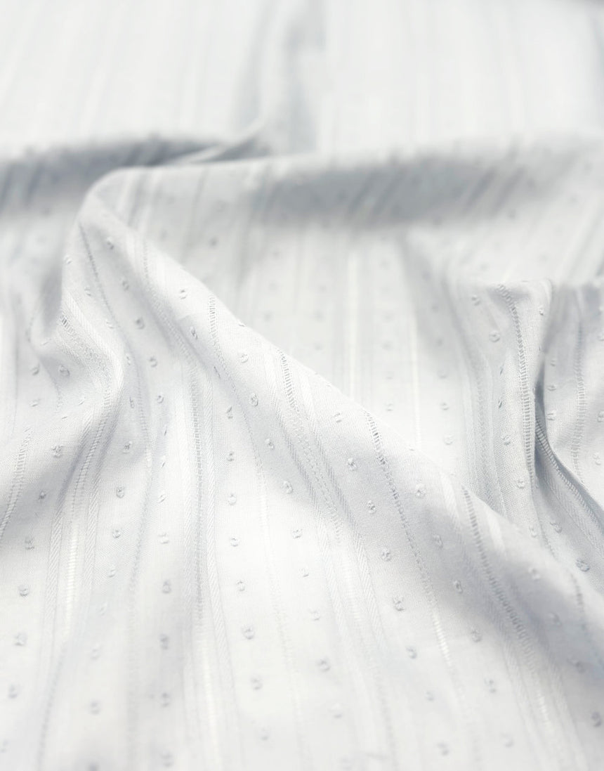 White Dobby Stripe Cotton Voile, Swiss Knot Fabric
